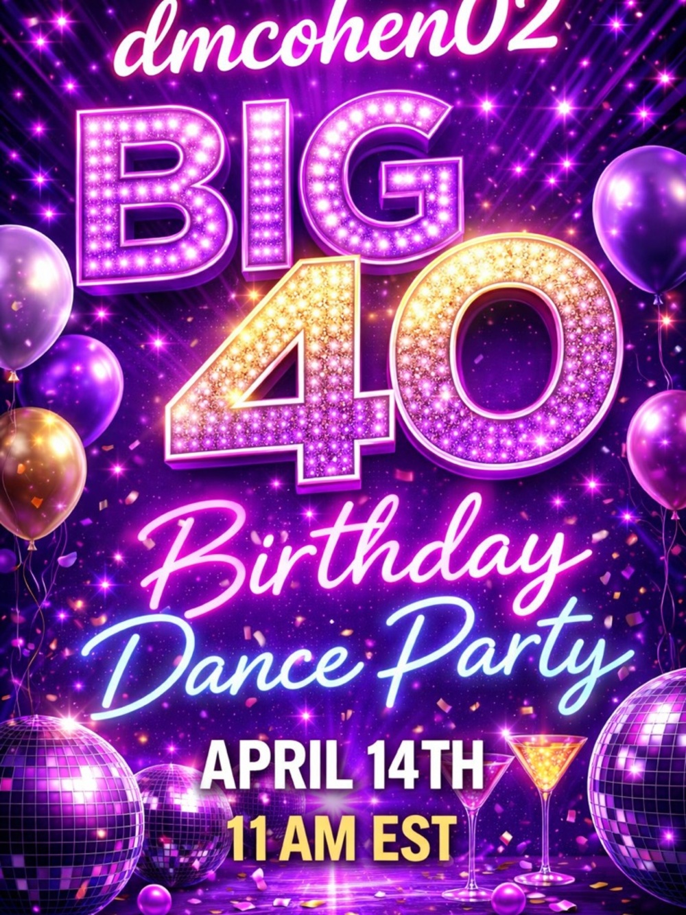 Big 40 Birthday Dance Party Poster - Purple Gold Celebration